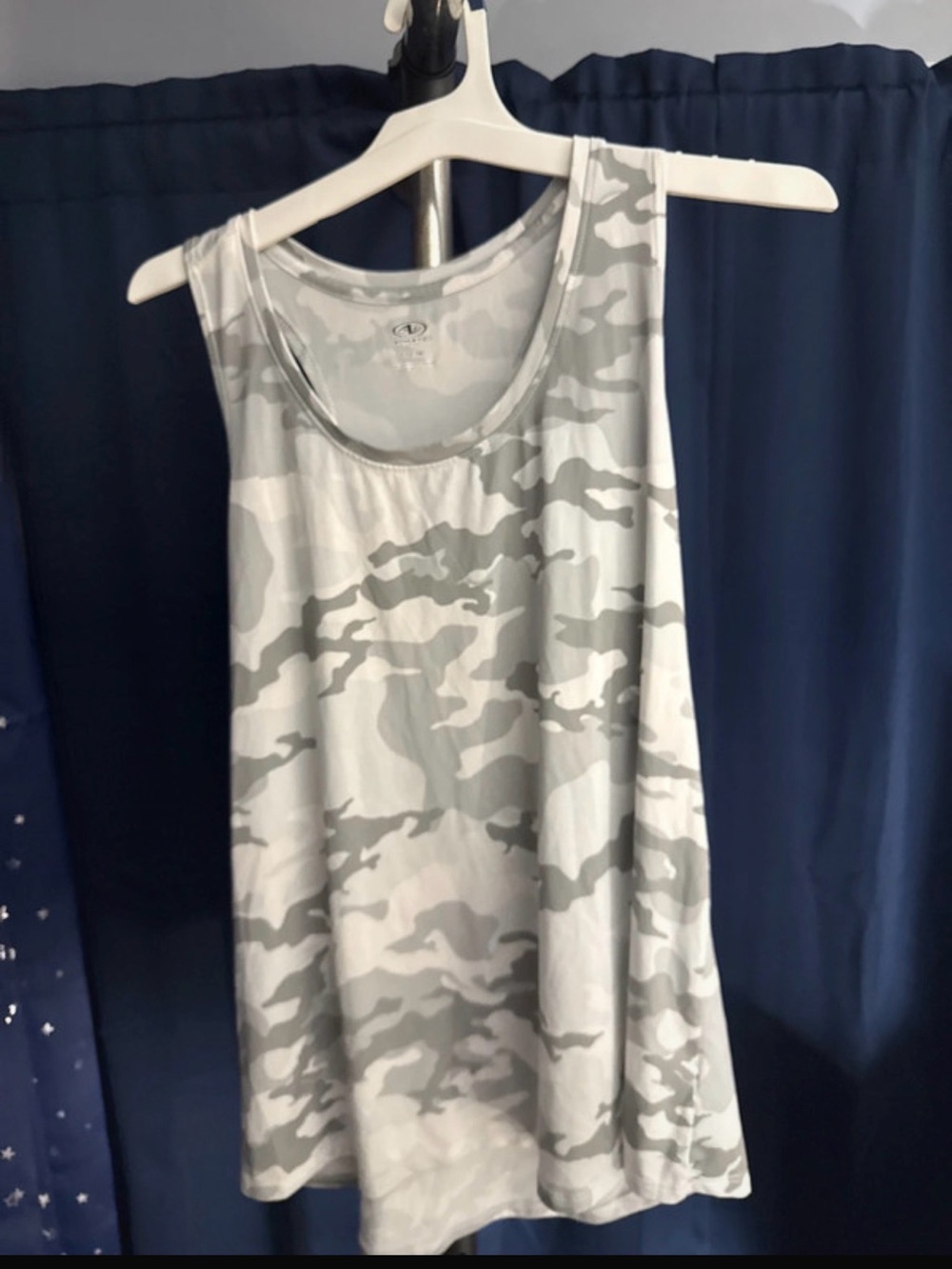 Athletic Works White and Gray Camo Scoop Neck Tank Top